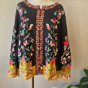 Michael Simon EXQUISITE Embroidered Beaded‎ Floral Cardigan Sweater Autumn 2X